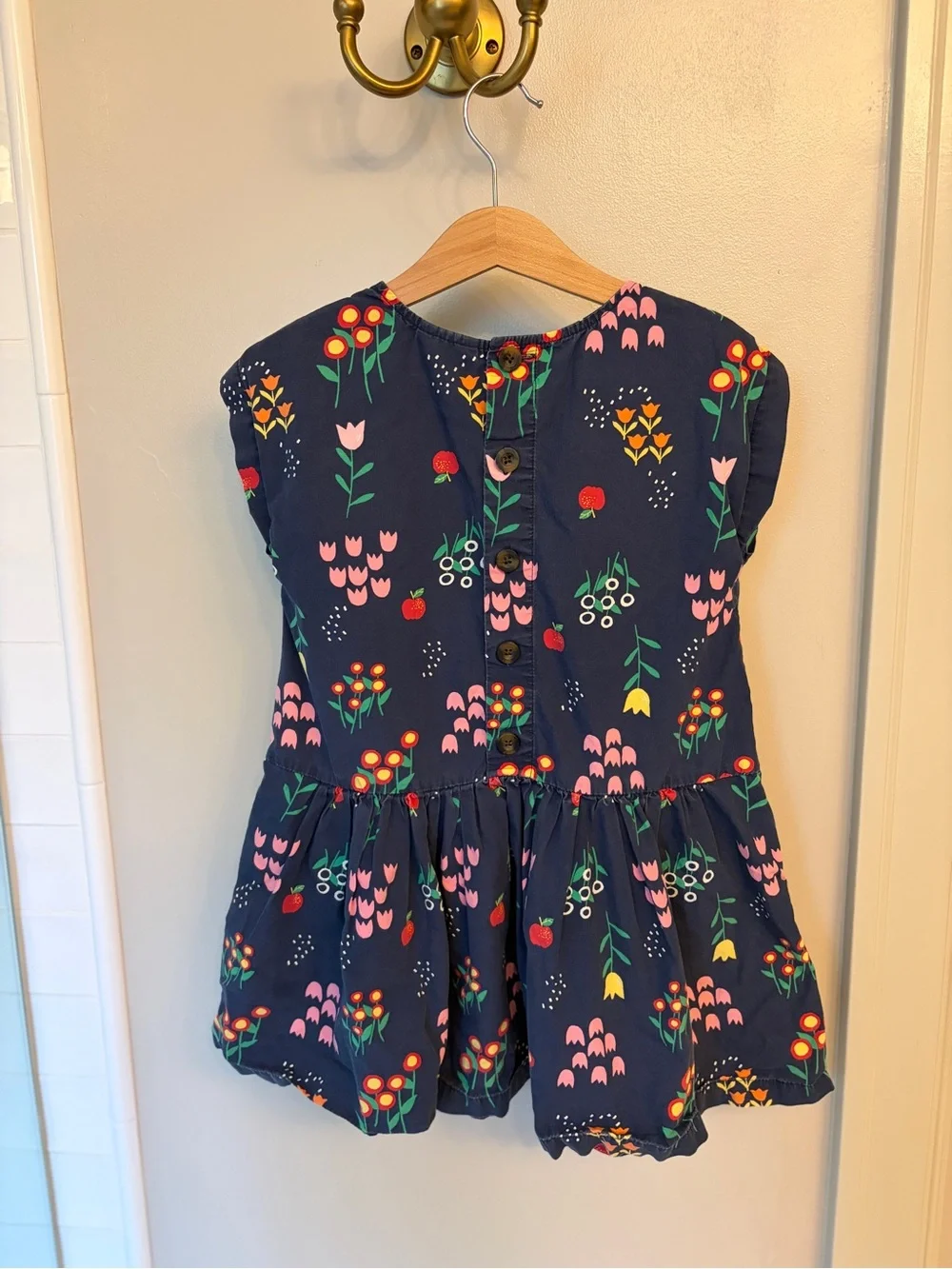 Hanna Andersson Navy Floral Pocket Dress with Pink & Red Blooms